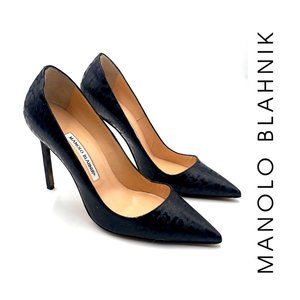 MANOLO BLAHNIK Luxury Leather Embossed Cheetah Print Black Pump Heels NEVER WORN